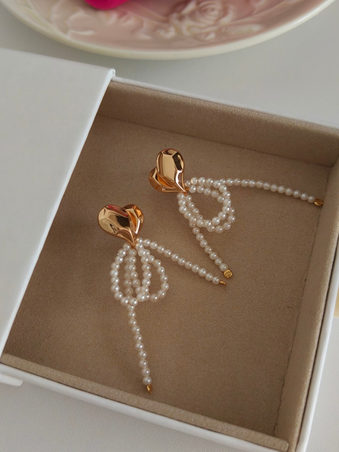Heart Knot Pearl Earrings