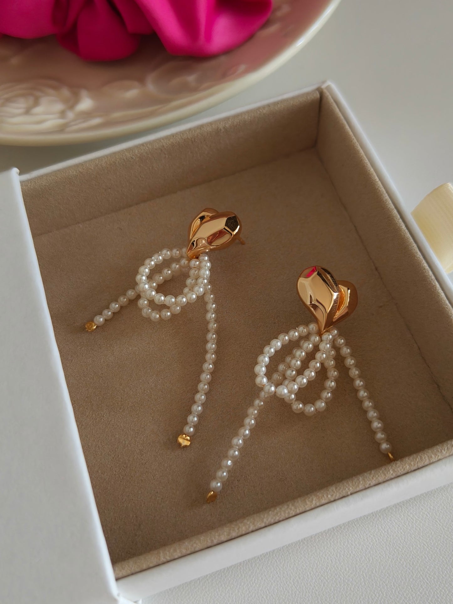 Heart Knot Pearl Earrings