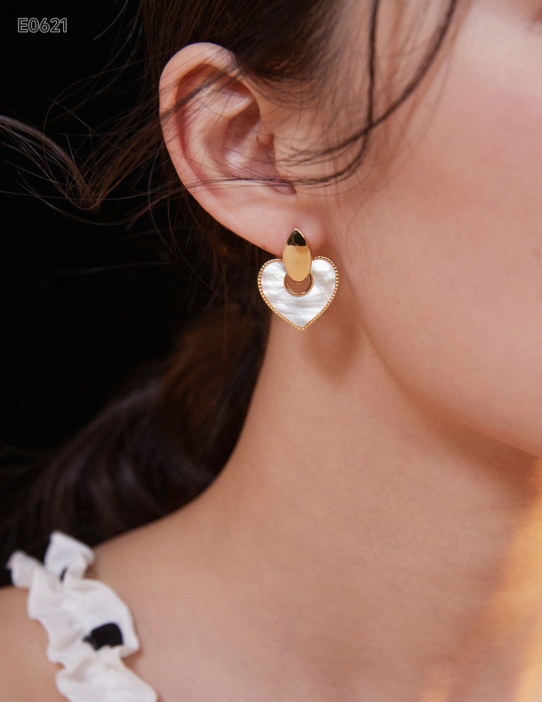 White heart Nacre Earrings