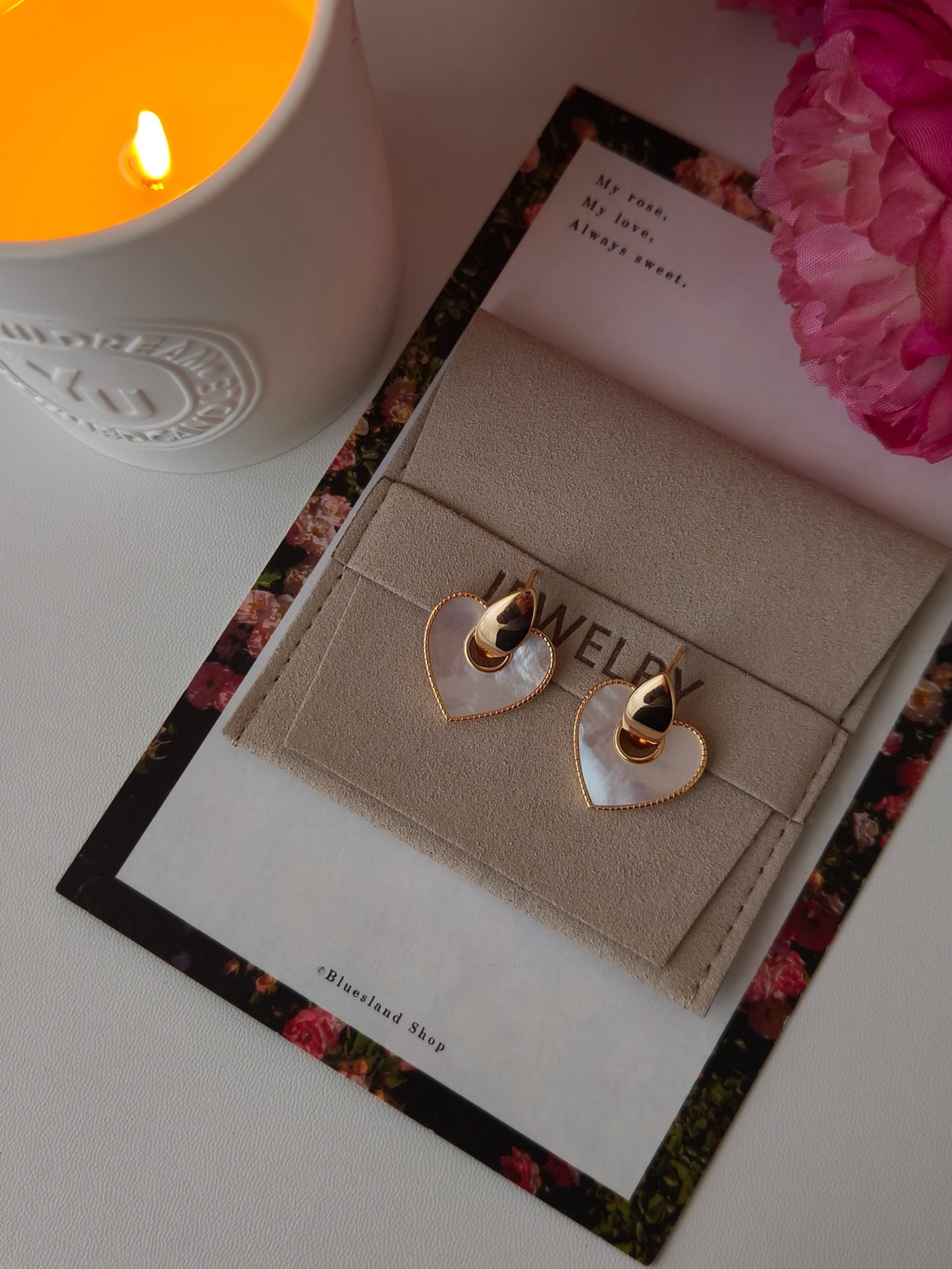 White heart Nacre Earrings