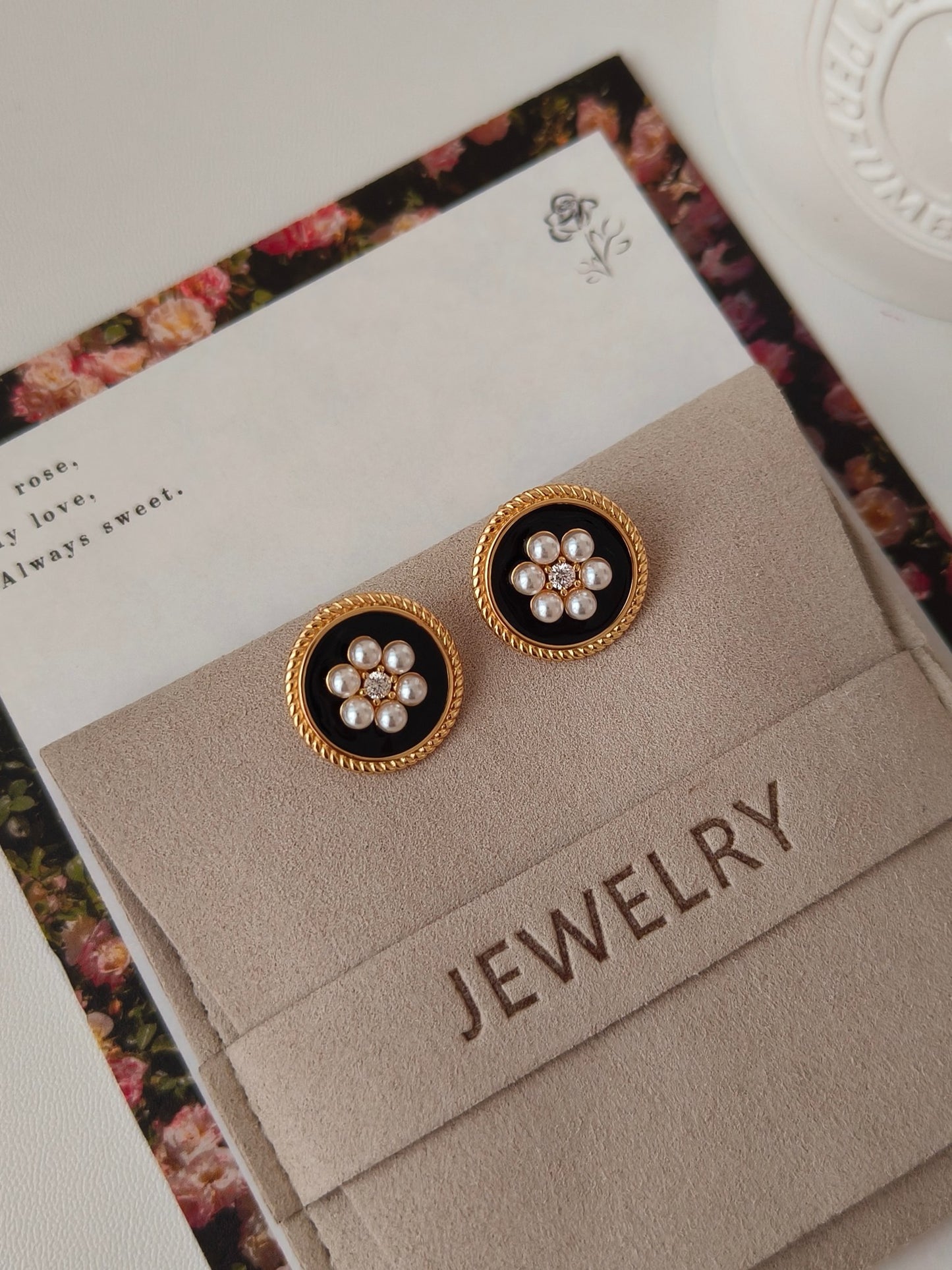Flowery Round Glaze Dripping Earrings