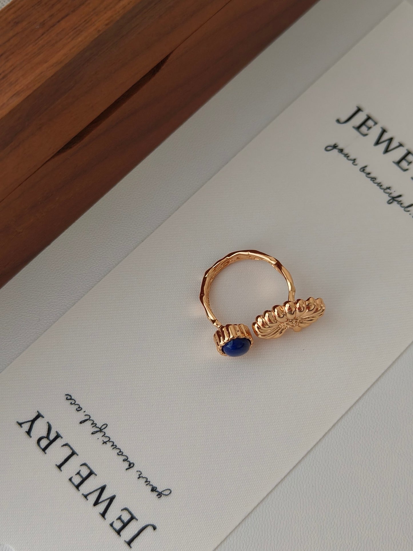 Lapis Lazuli Stone Golden Daisy Ring