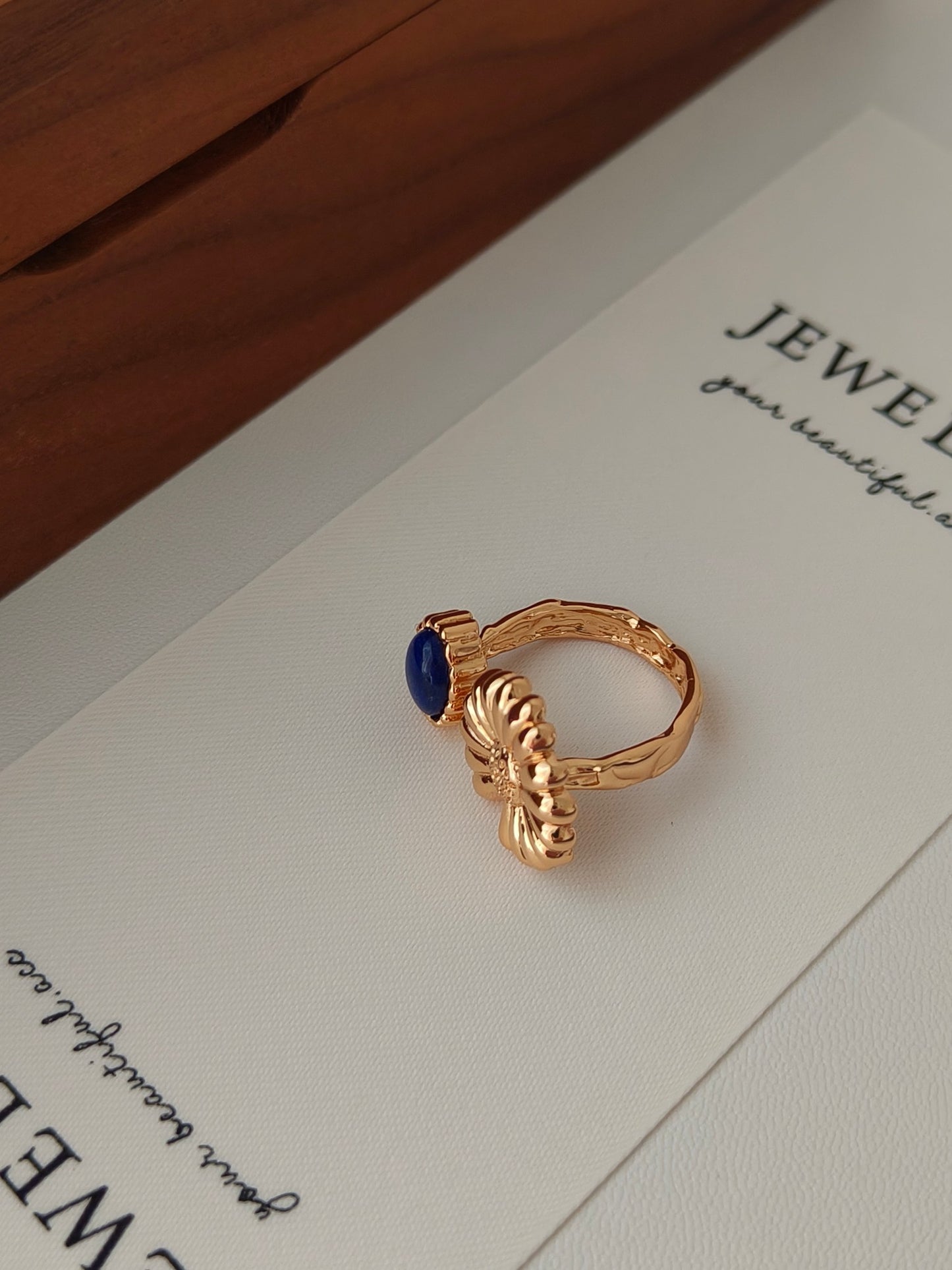 Lapis Lazuli Stone Golden Daisy Ring