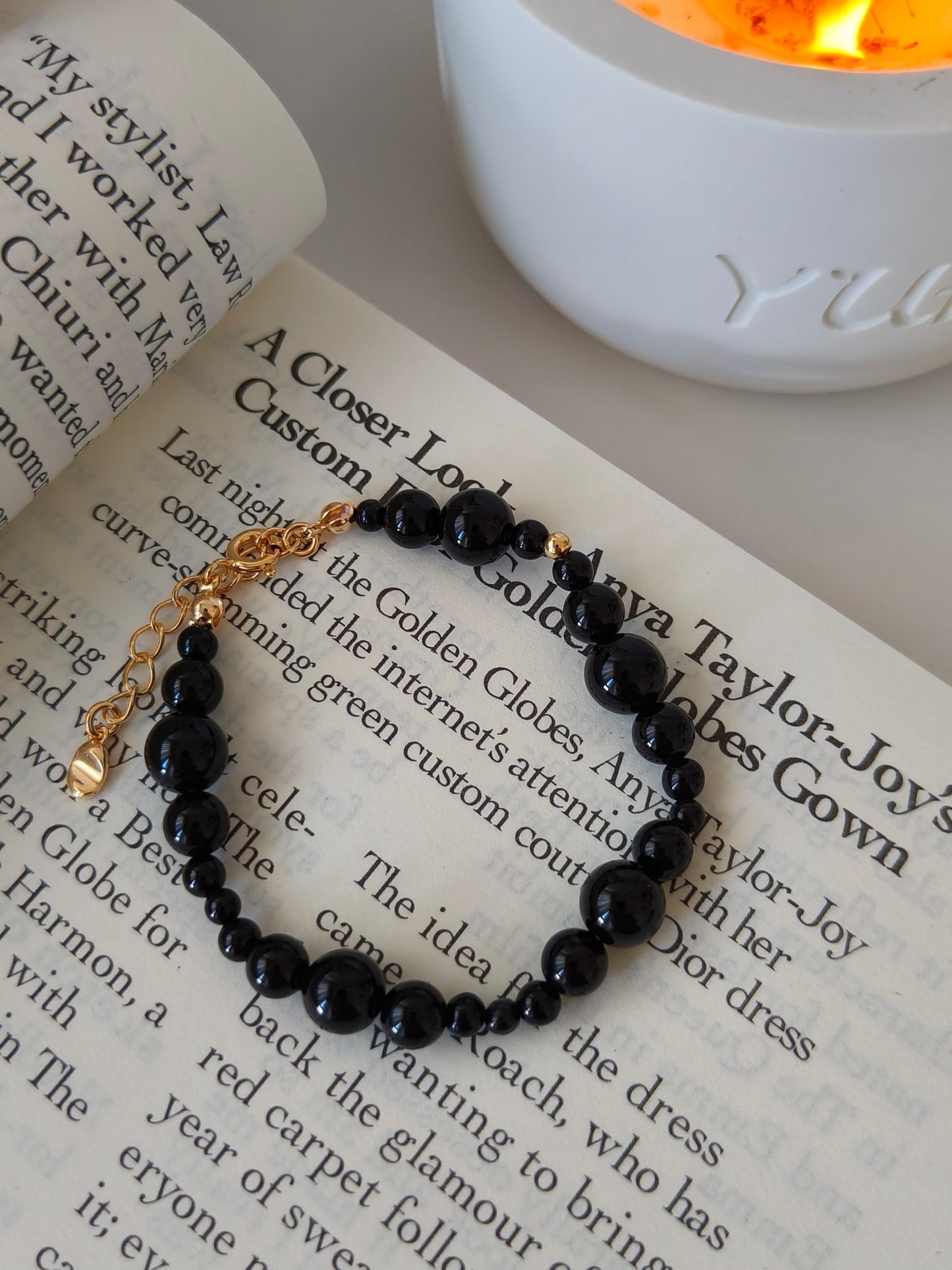 Glimmering Noir Agate Bracelet