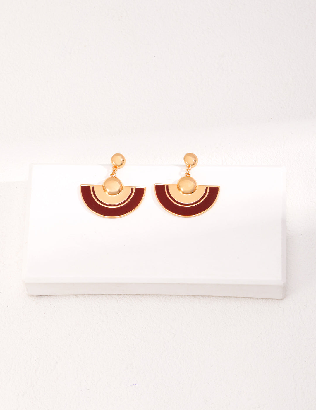 Red Glazed Fan Shape Earrings