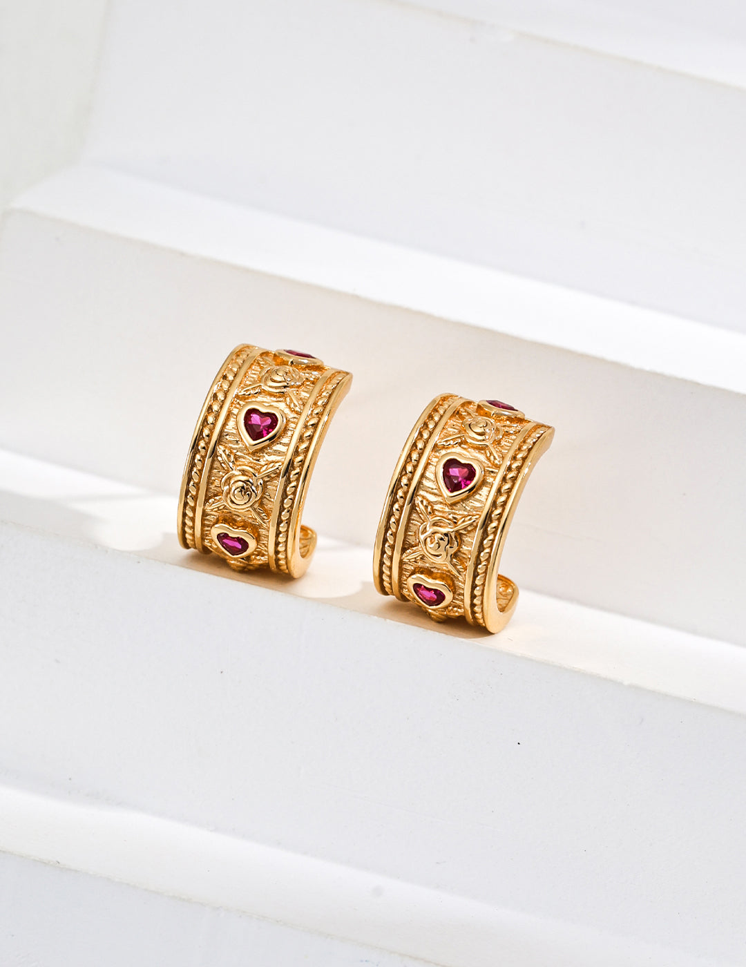 Vintage Heart Zirconia Hoop Earrings