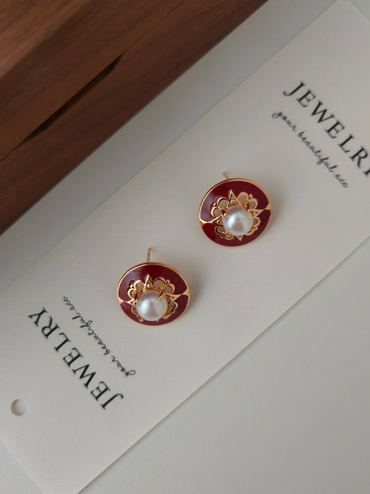 Red Glaze Dripped Round Earrings