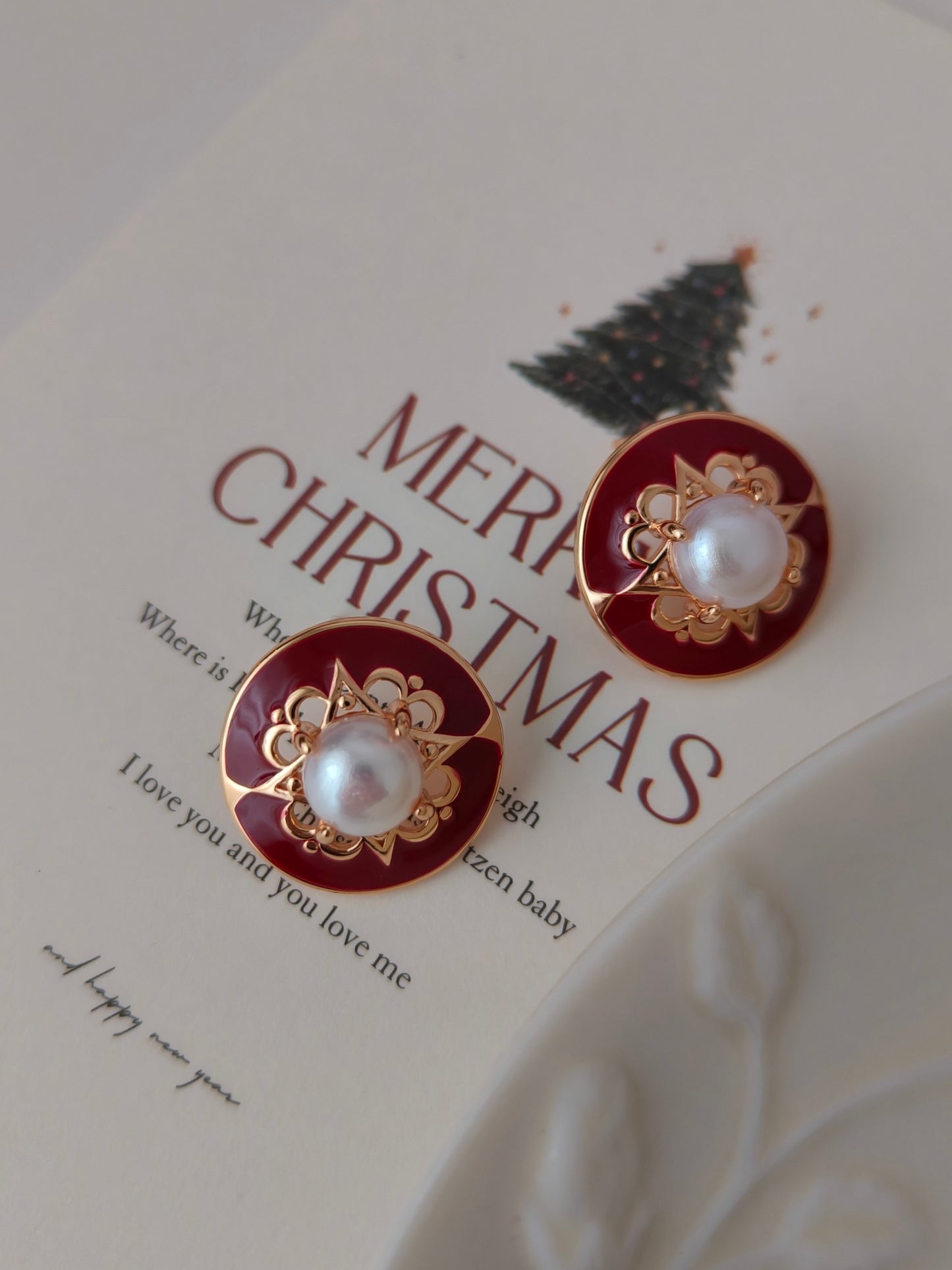 Red Glaze Dripped Round Earrings