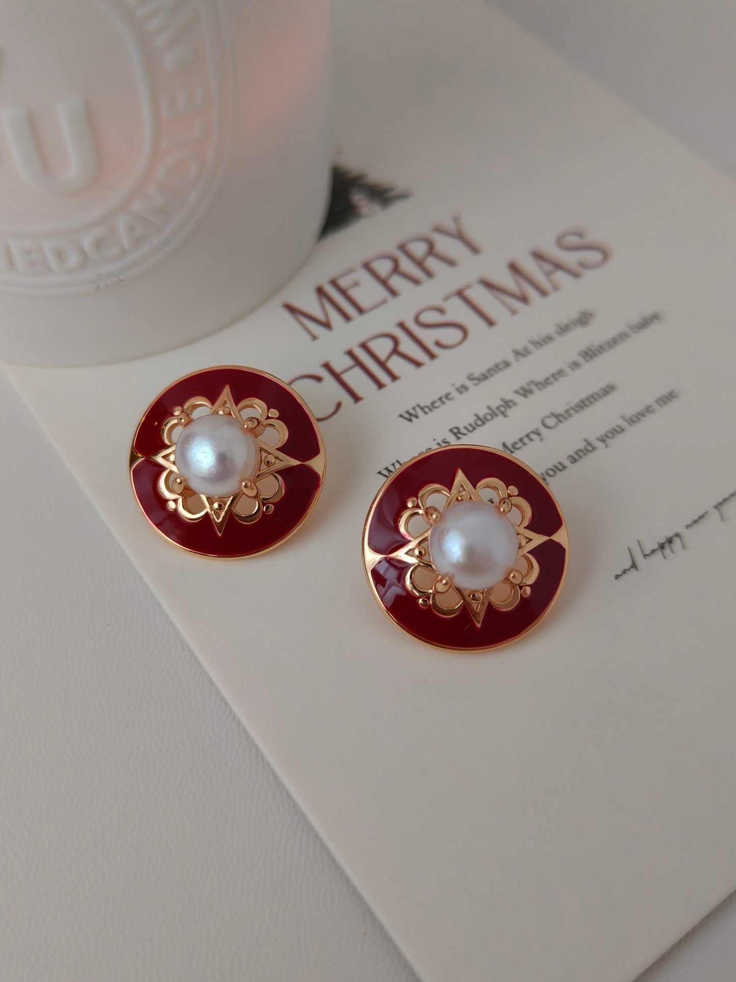 Red Glaze Dripped Round Earrings