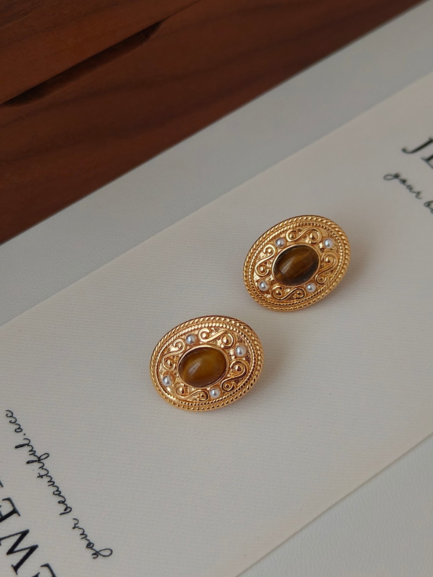 Tiger Eye Stone Oval Earrings