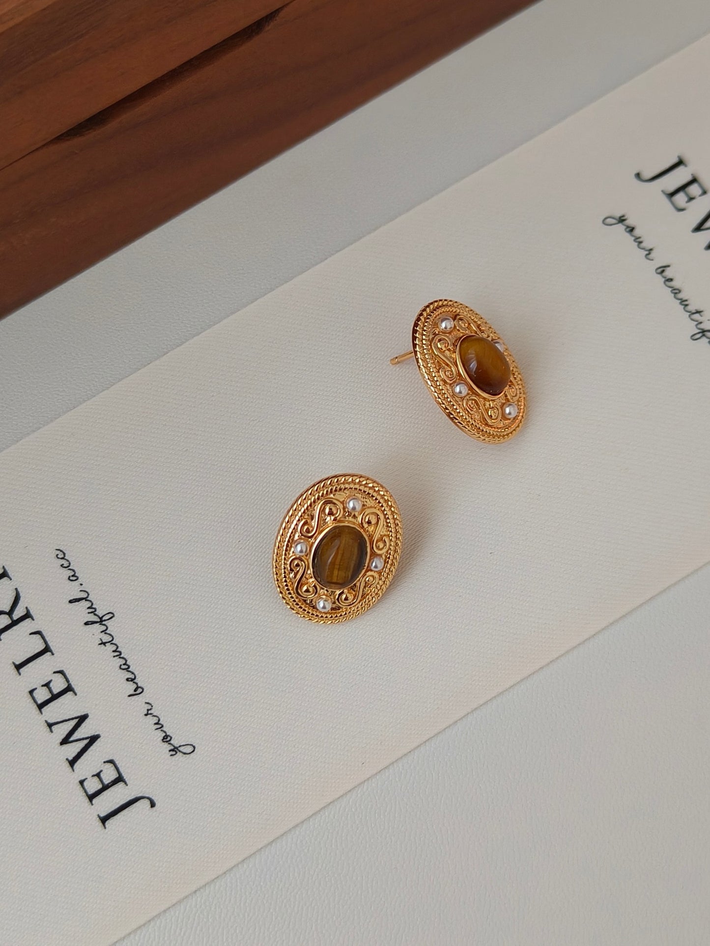 Tiger Eye Stone Oval Earrings