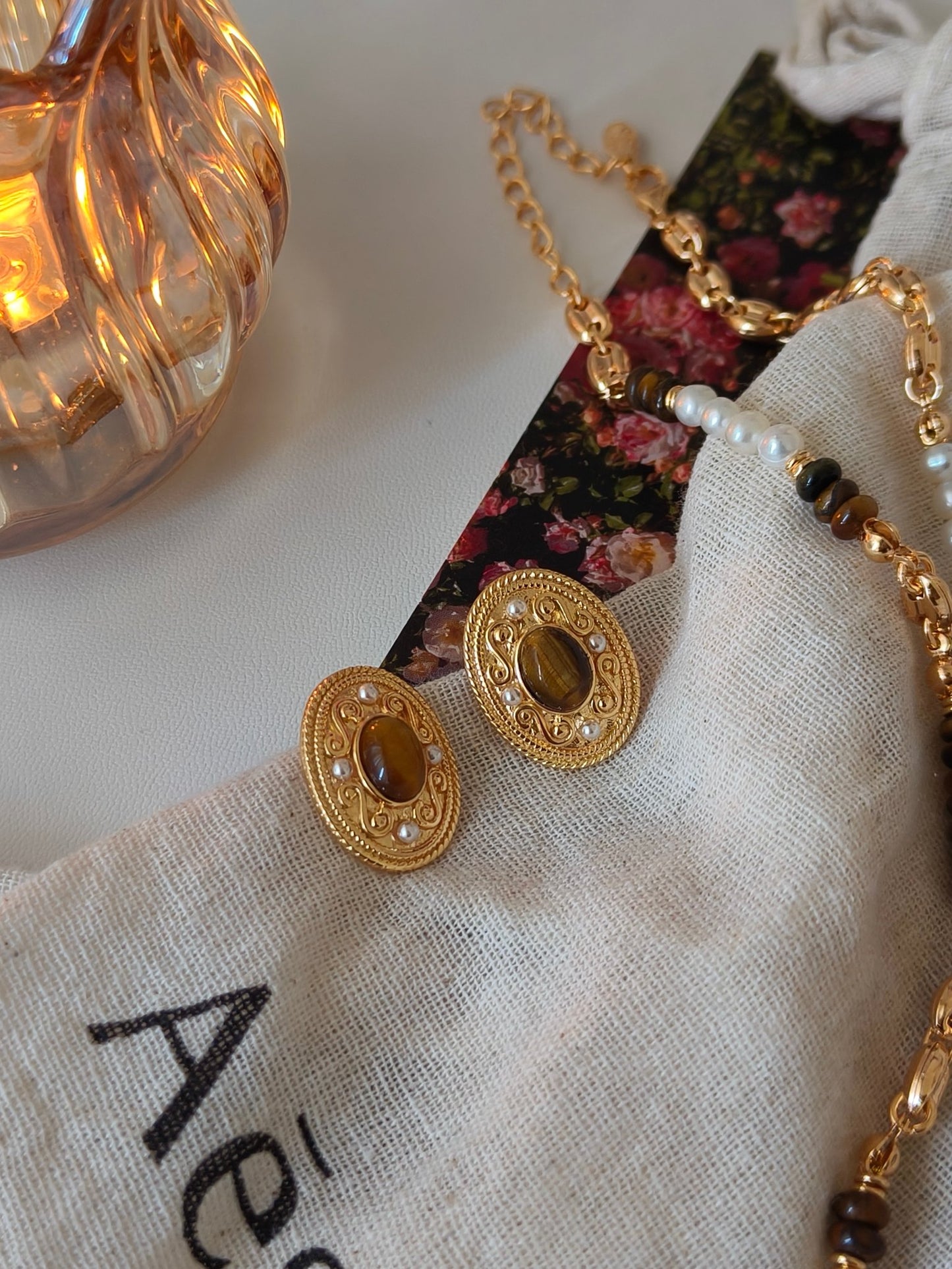 Tiger Eye Stone Oval Earrings