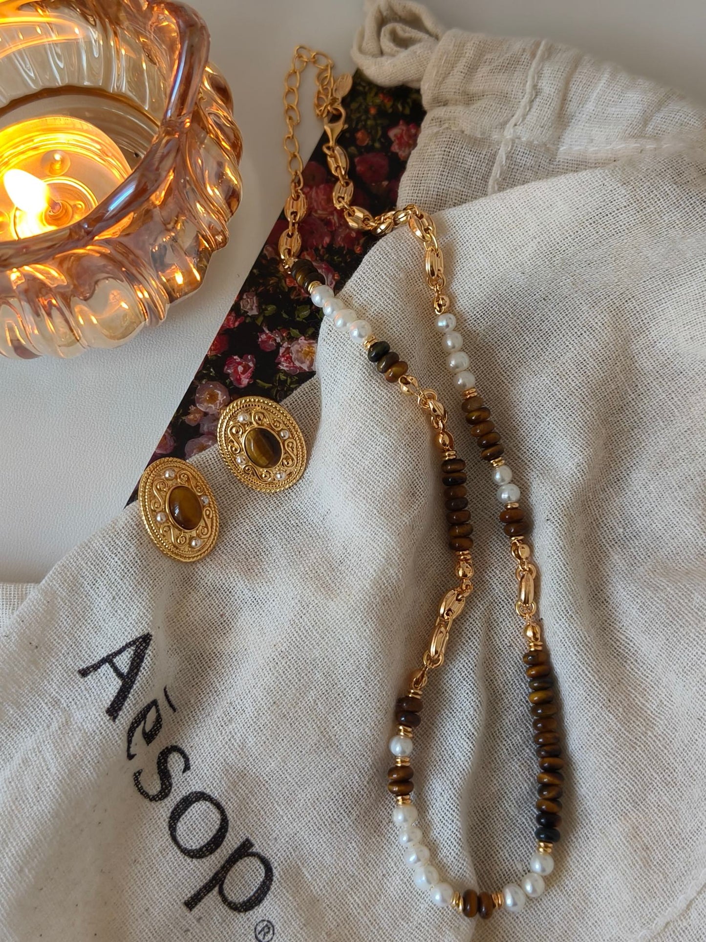 Tiger Eye Stone Oval Earrings
