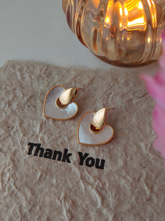 White heart Nacre Earrings