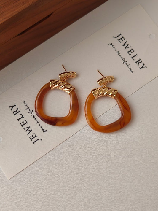 Resin Squared Circle Earrings