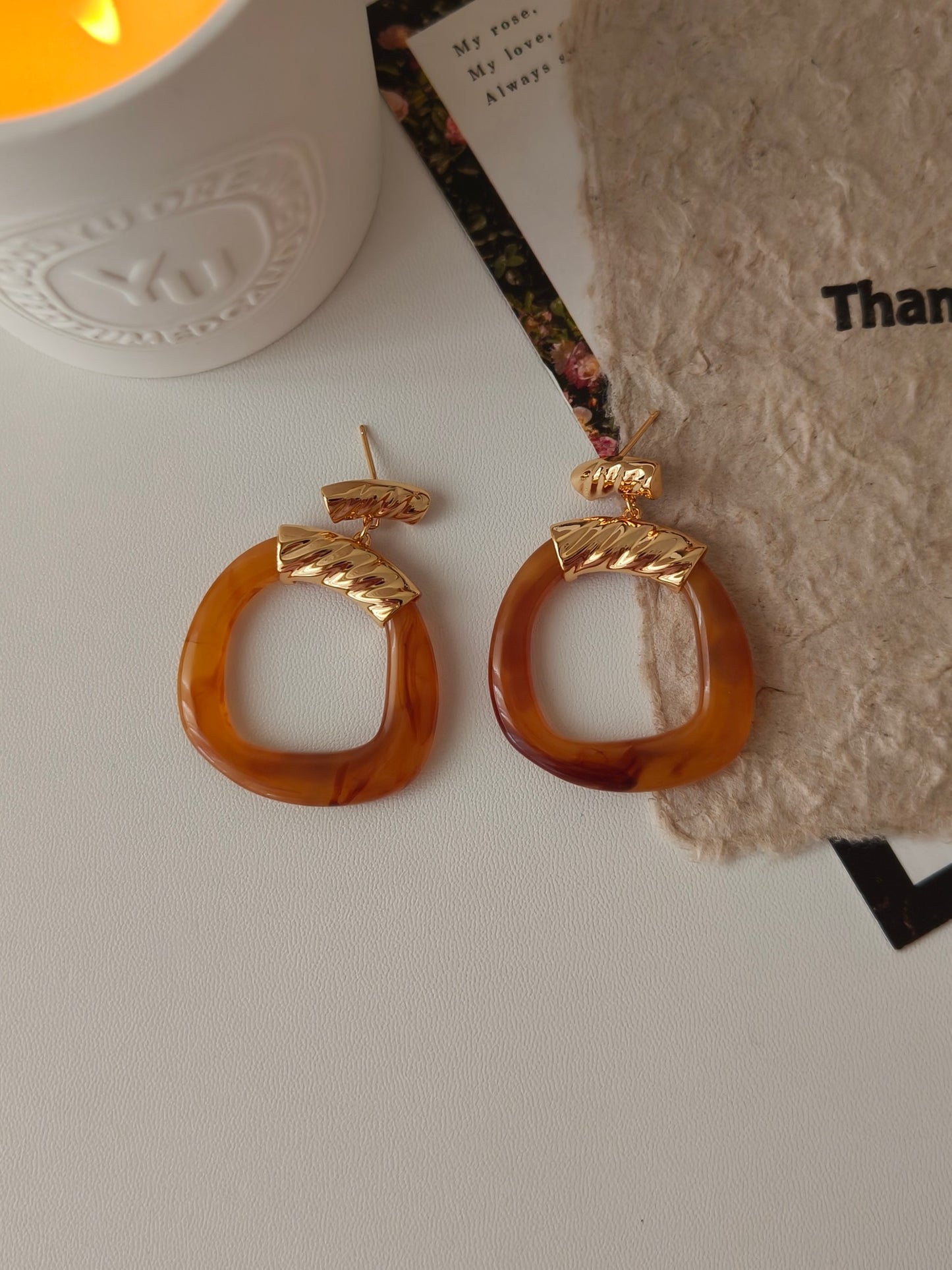 Resin Squared Circle Earrings
