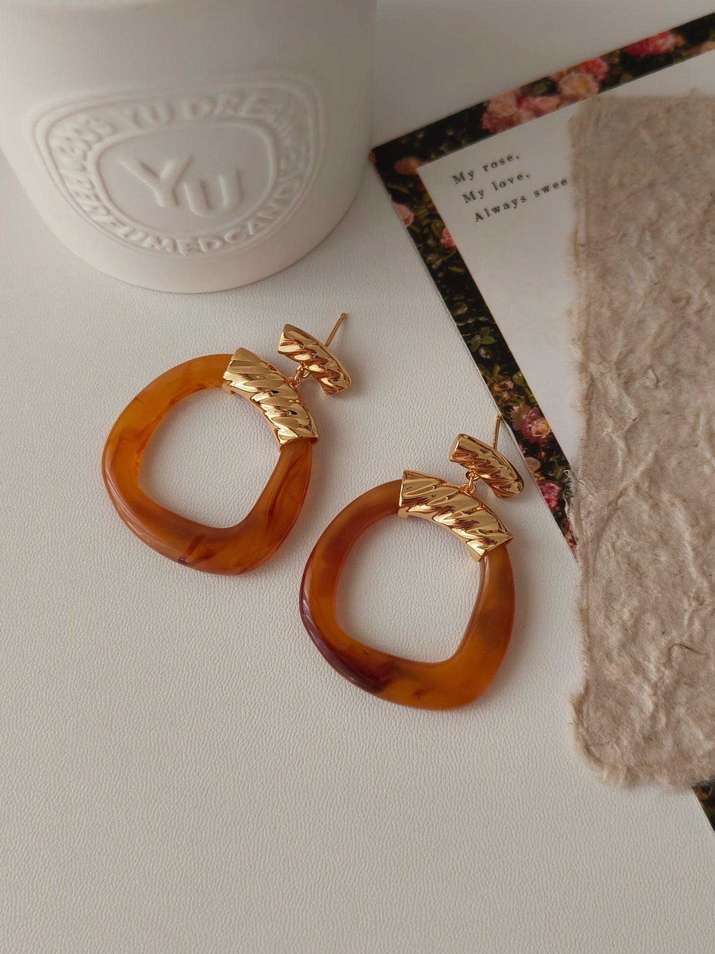 Resin Squared Circle Earrings