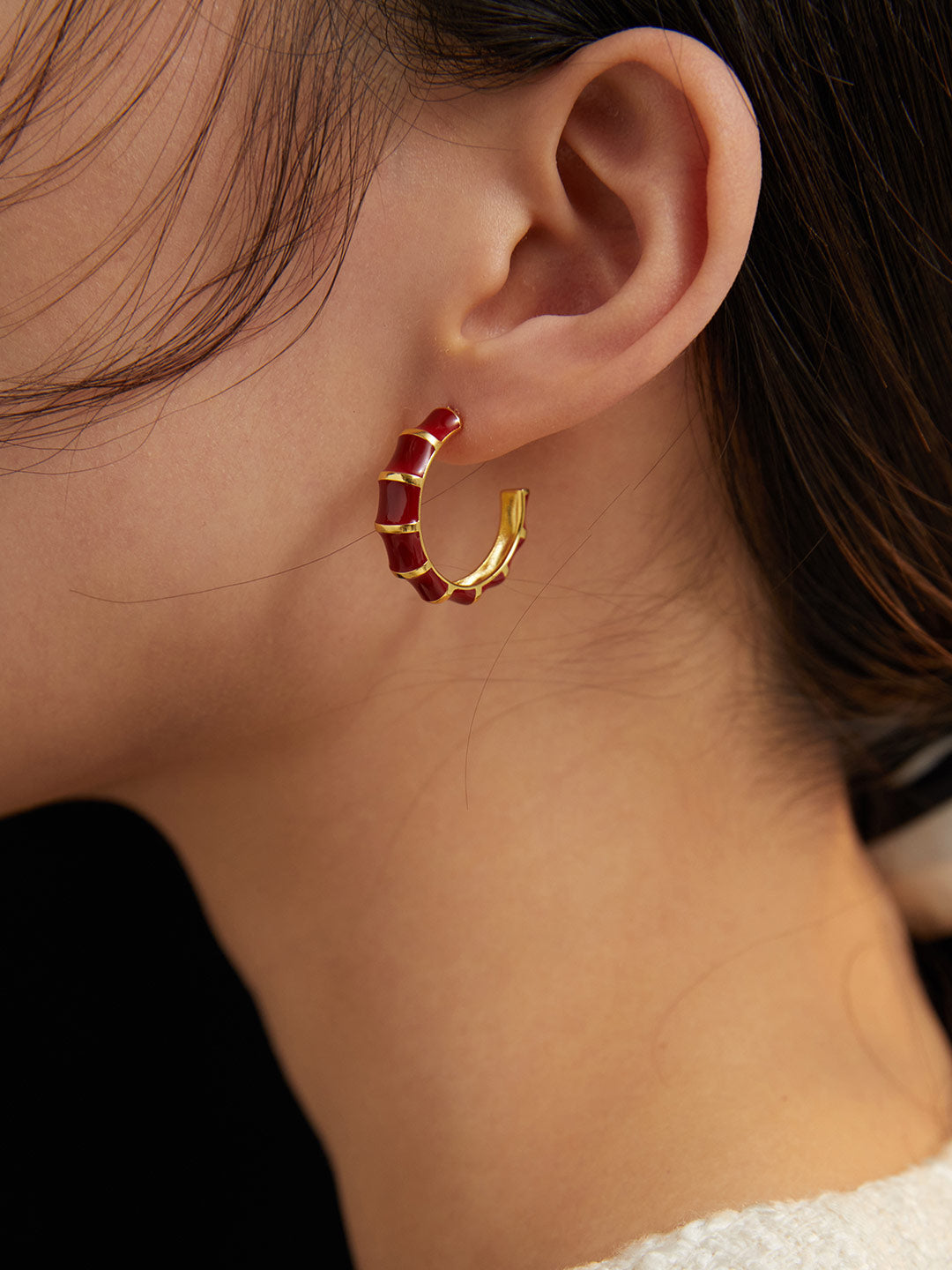 Red Glazed Hoop Earrings