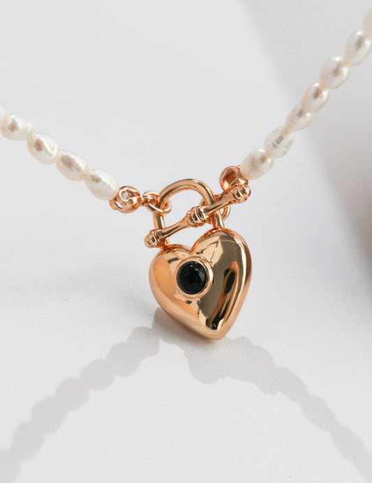 Heart Lock Pearl Necklace