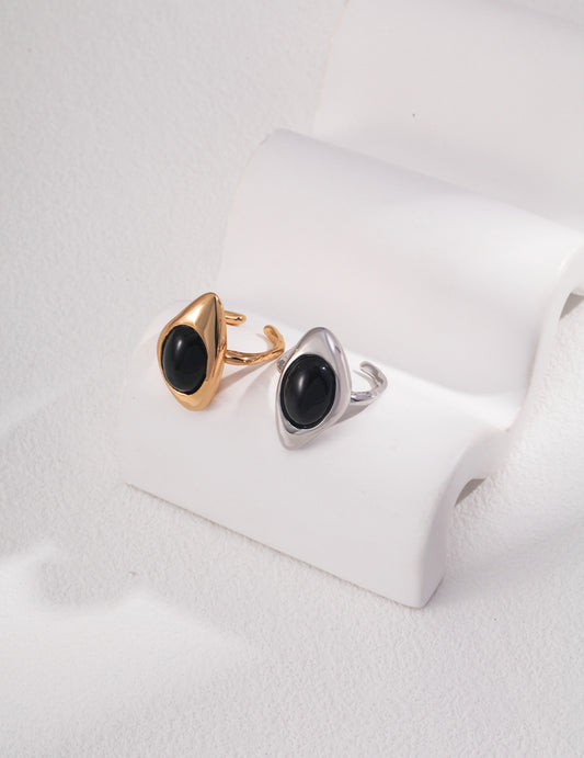 Midnight Gaze Black Agate Ring