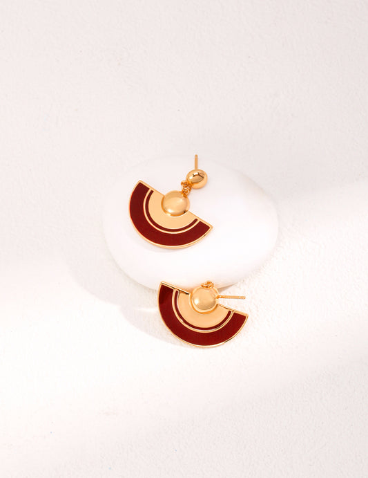 Red Glazed Fan Shape Earrings