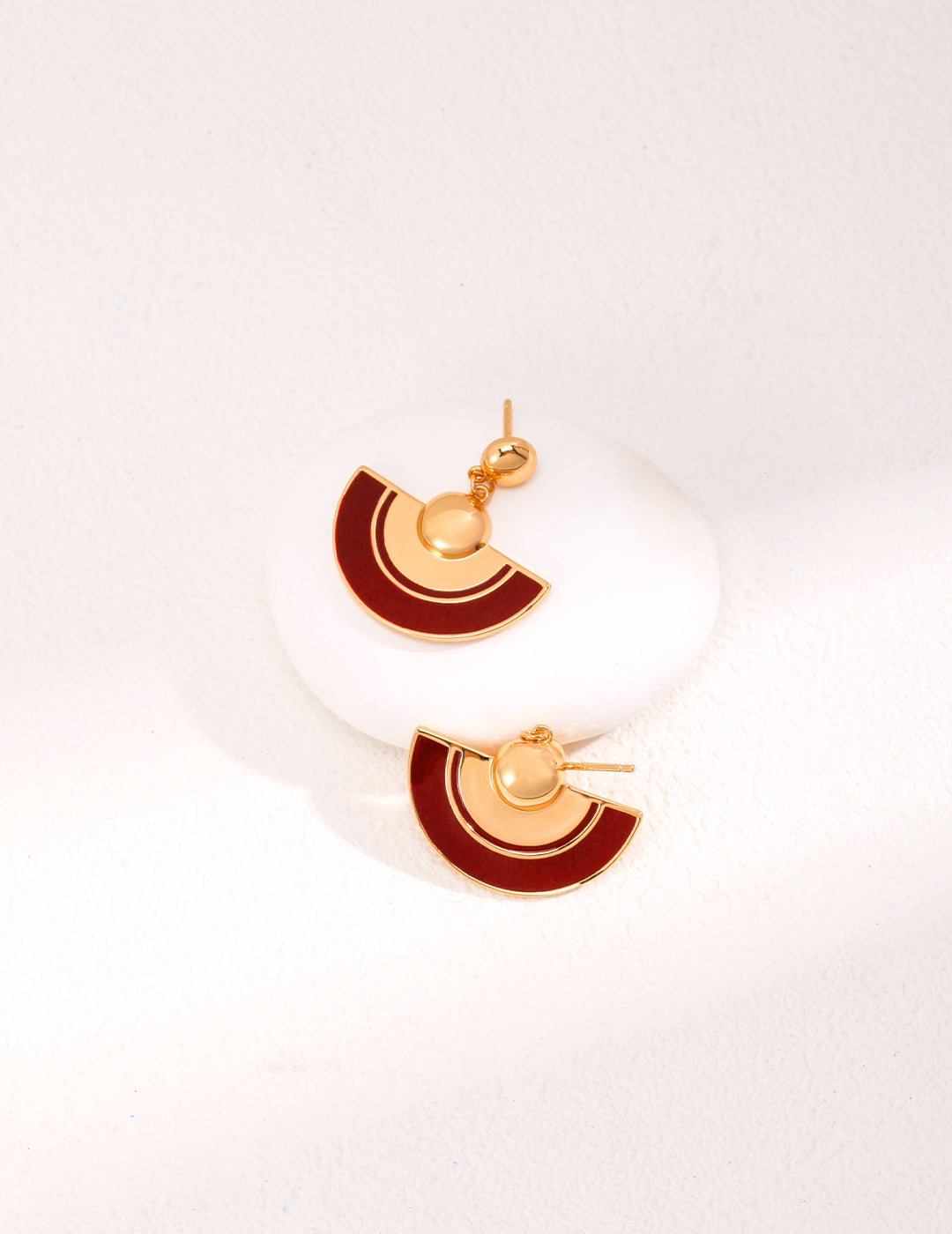 Red Glazed Fan Shape Earrings