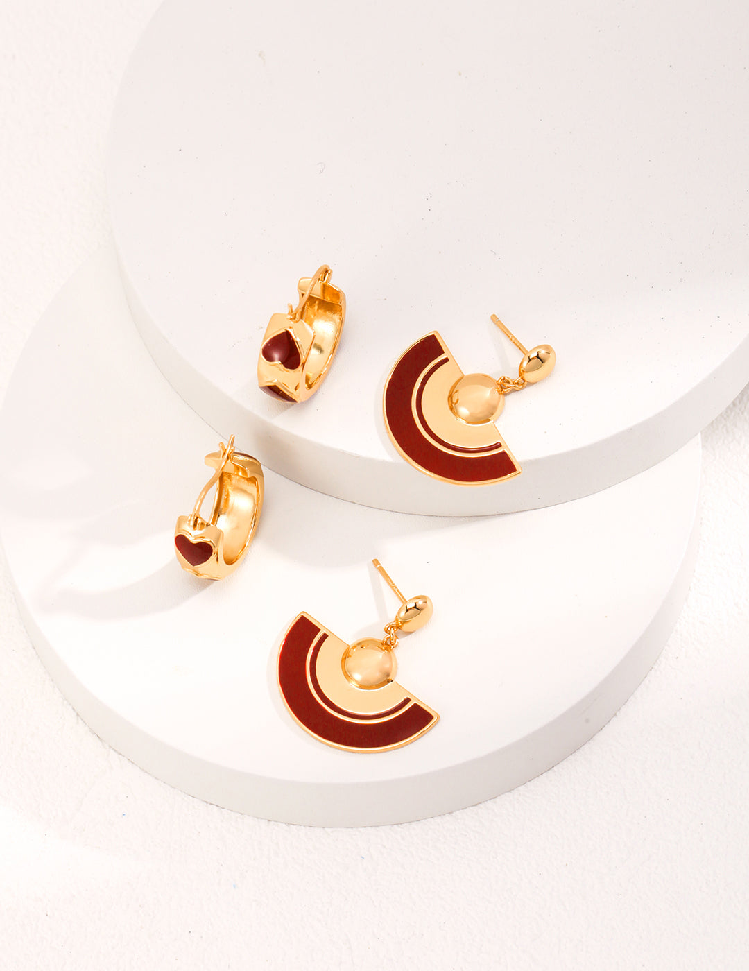 Red Glazed Fan Shape Earrings