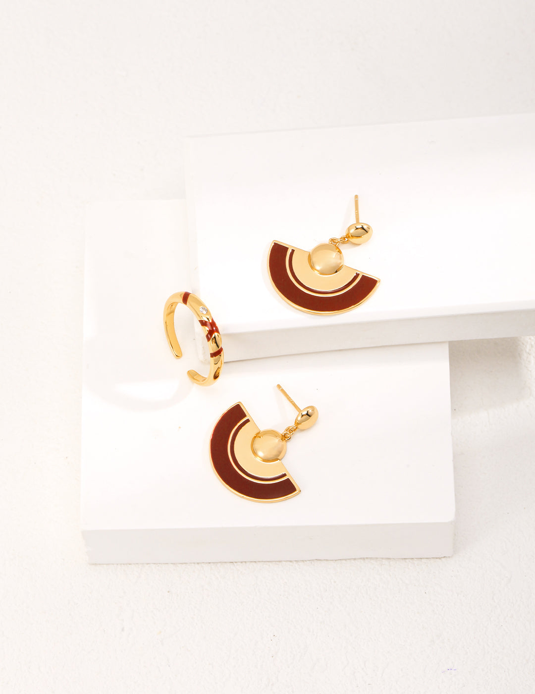 Red Glazed Fan Shape Earrings