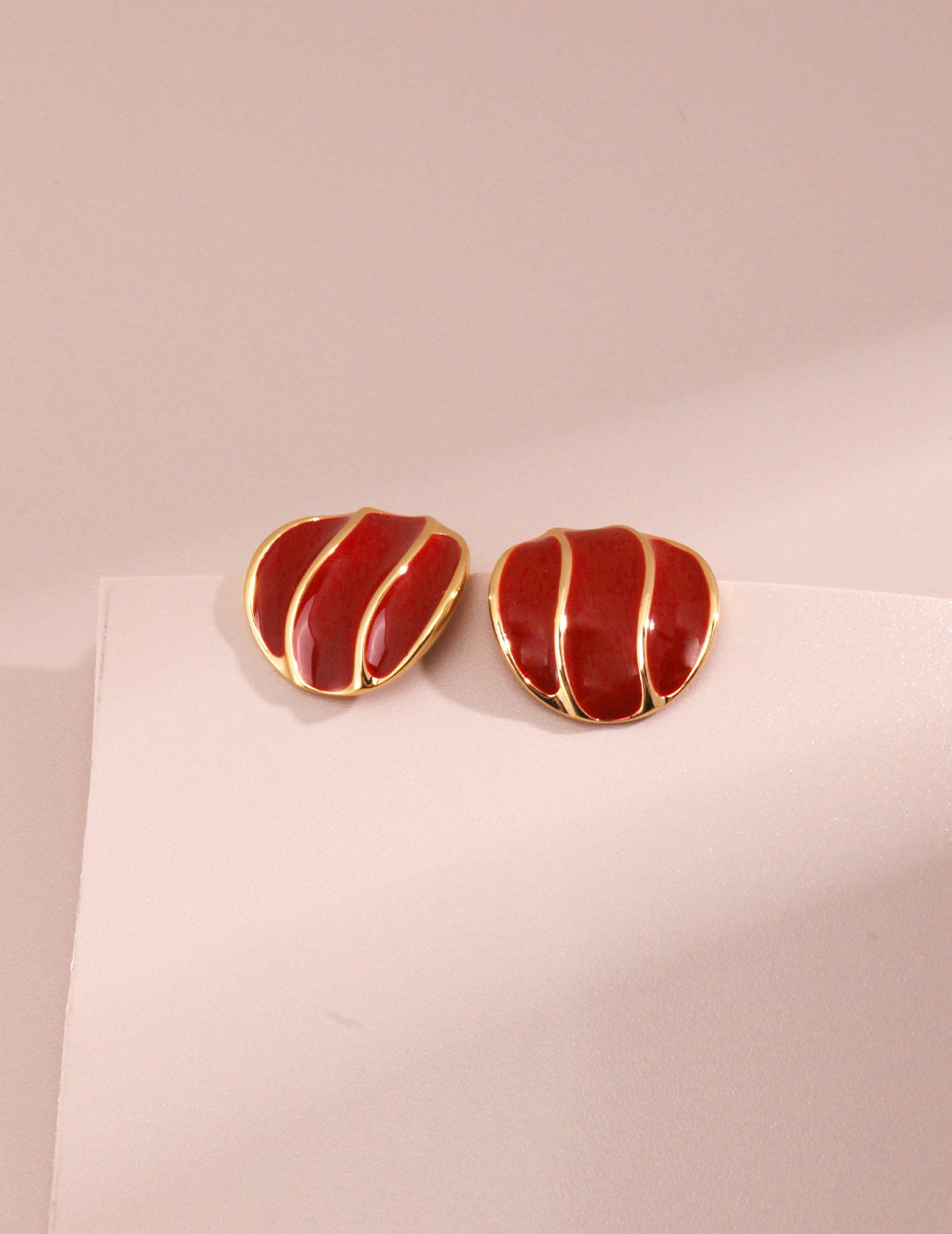 Red Glazed Wave Button Earrings