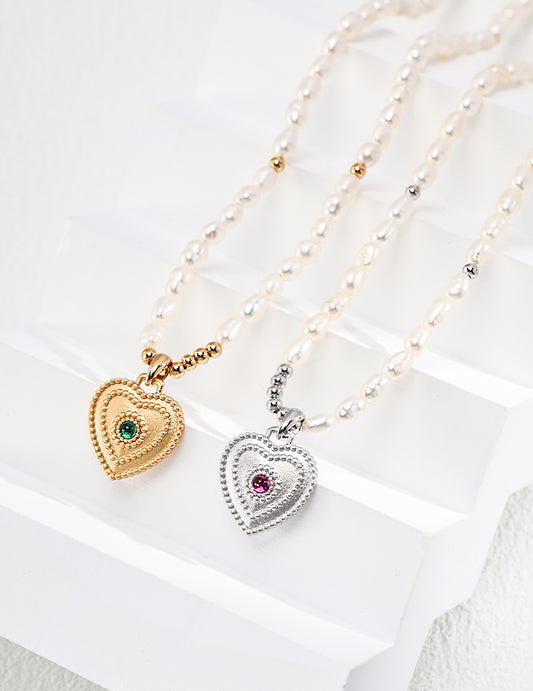 Heart Pendant Pearl Necklace