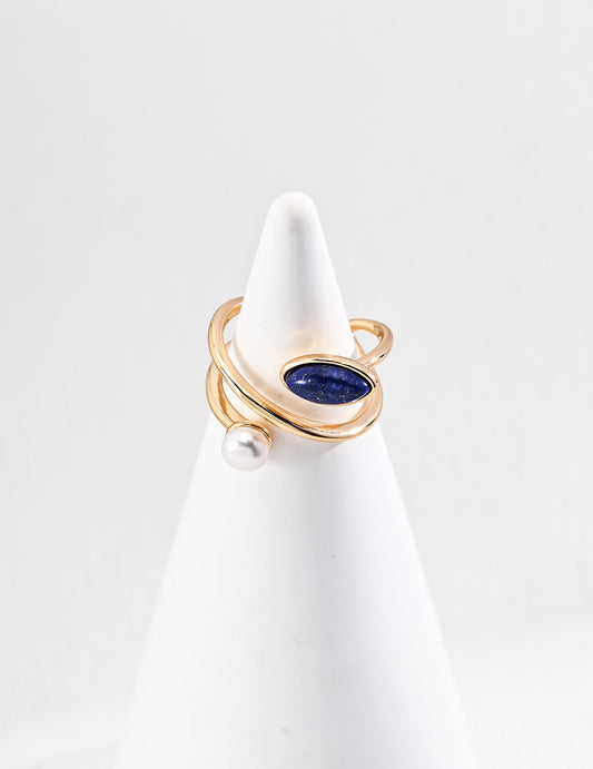 Starry Sky Lapis Pearl Ring
