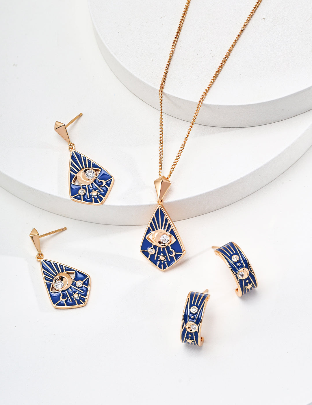 Vintage Blue Glazed Earring/Necklace/Zirconia