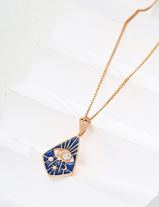 Vintage Blue Glazed Necklace with Zirconia