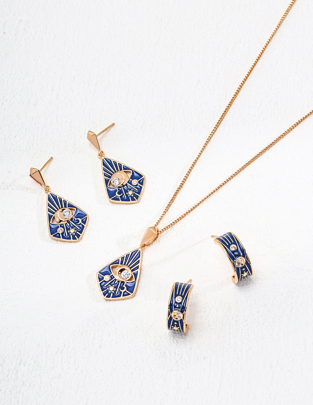 Vintage Blue Glazed Earring/Necklace/Zirconia