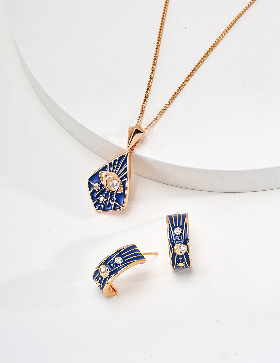 Vintage Blue Glazed Earring/Necklace/Zirconia