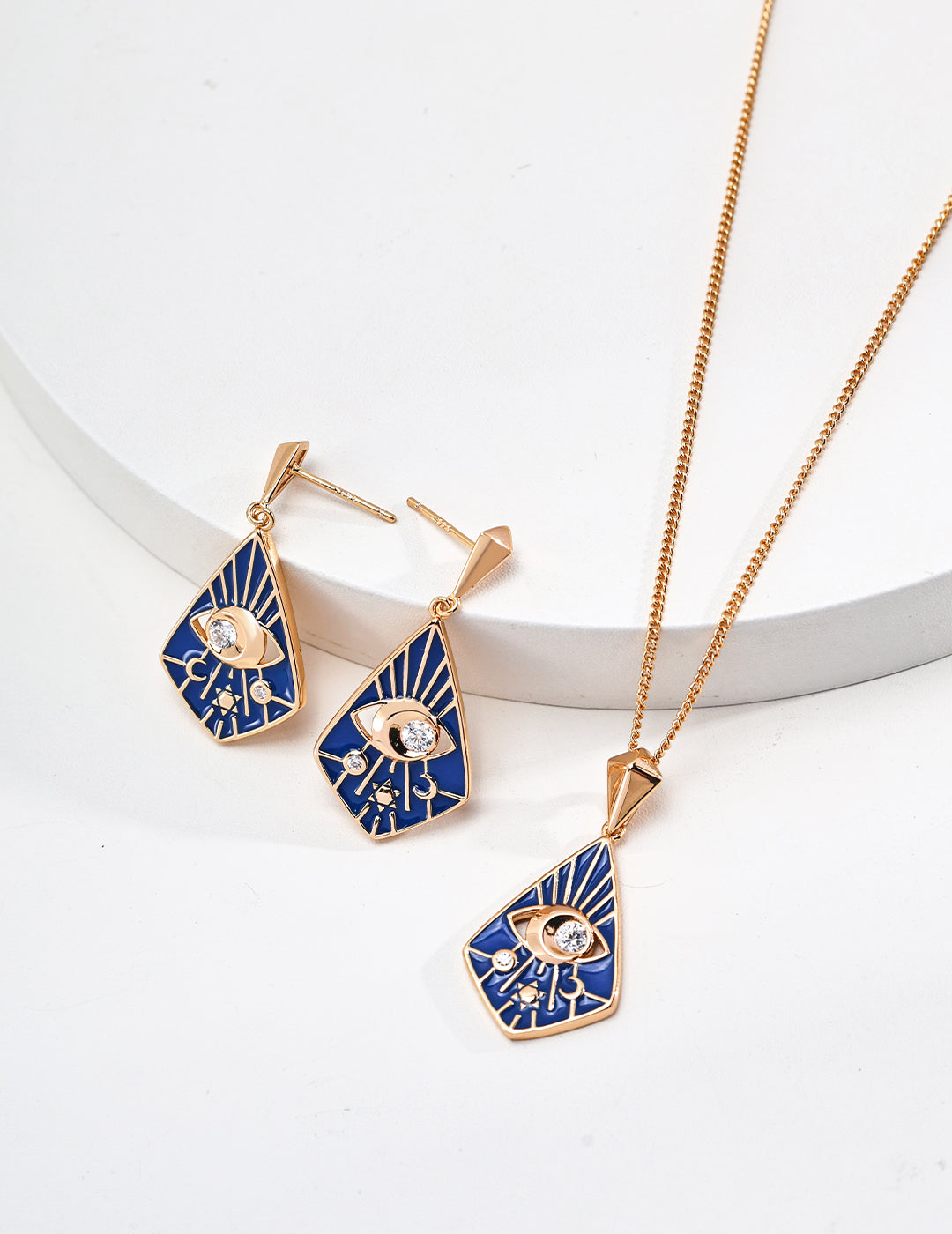 Vintage Blue Glazed Earring/Necklace/Zirconia