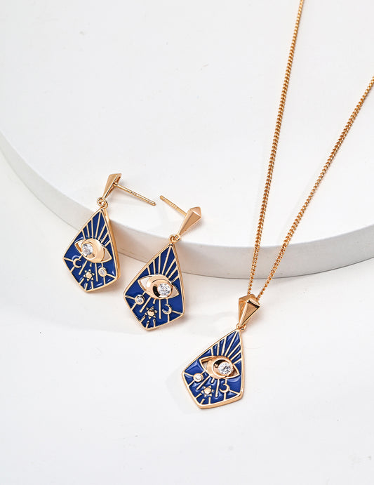 Vintage Blue Glazed Earring/Necklace/Zirconia