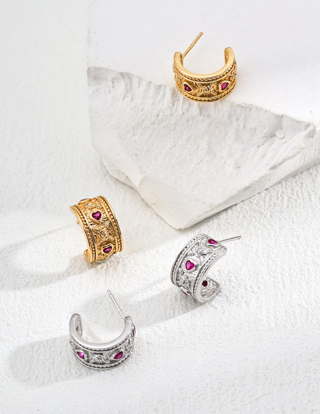 Vintage Heart Zirconia Hoop Earrings