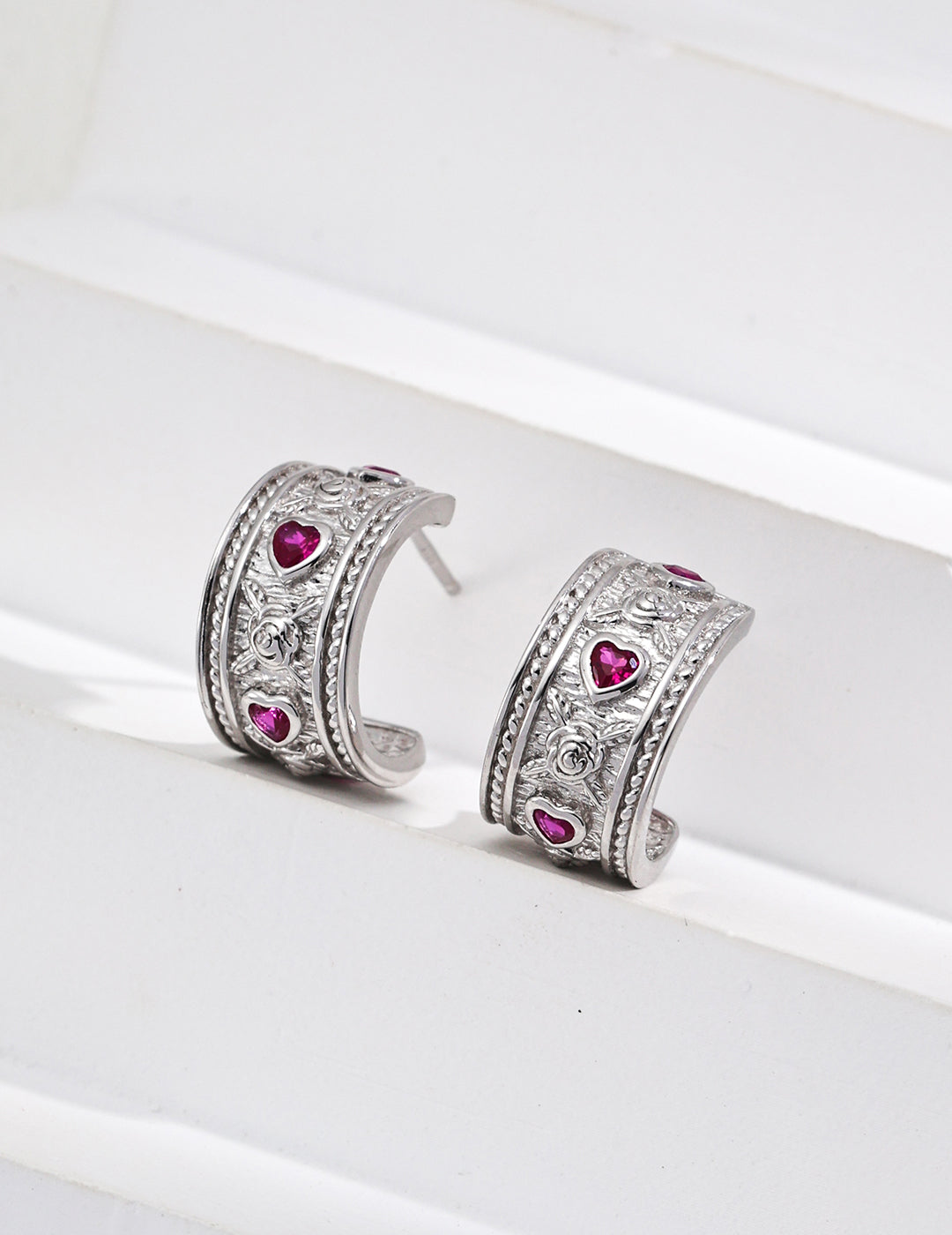 Vintage Heart Zirconia Hoop Earrings