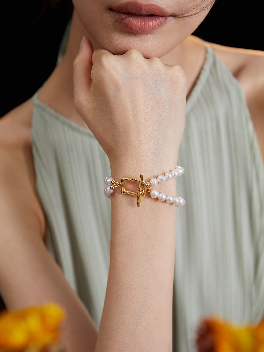 Double Chain Pearl Bracelet