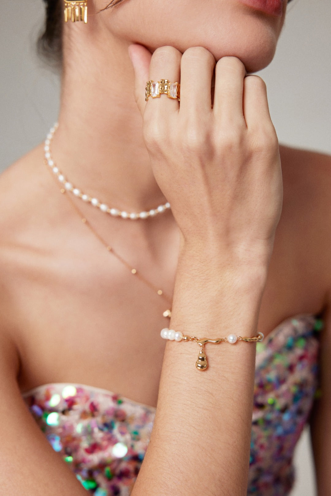 Fluidy Gold/Silver Pearls Bracelet